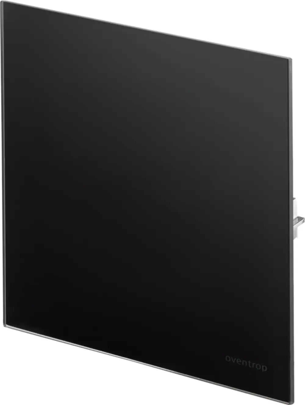 Schwarze, flache Abdeckung aus Echtglas, geeignet für die Verwendung mit Oventrop Unibox E RTL und Unibox RLA vario, bietet eine geschlossene Oberfläche.